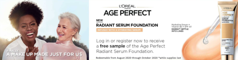 Lorealsample 768x196 - Free L'Oreal Age Perfect Radiant Serum Foundation